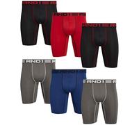 AND1 Mens Boxer Briefs - 6 Pack Platinum Performance Long Leg Boxer Briefs with Pouch - Boxers for Men, 9" Inseam (S-3XL), Black/Blue/Charcoal/Red, L