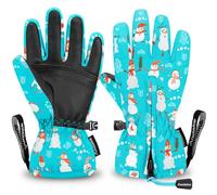 Andake Kids Ski Gloves Ages 2-10 Waterproof Winter Snow Gloves Warm Easy-to-Wear with Zippers for Children Unisex Boys and Girls Snowman,2-4Y
