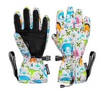 Andake Kids Ski Gloves Ages 2-10 Waterproof Winter Snow Gloves Warm Easy-to-Wear with Zippers for Children Unisex Boys and Girls Dinosaurs 2-4Y