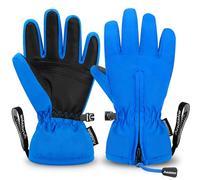 Andake Kids Ski Gloves Ages 2-10 Waterproof Winter Snow Gloves Warm Easy-to-Wear with Zippers for Children Unisex Boys and Girls Blue,3-6Y