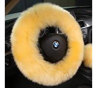 ANDALUS Car Steering Wheel Cover, Fluffy Pure Australia Sheepskin Long Wool, Universal 15 inch (Beige)