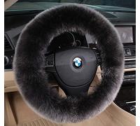 ANDALUS Car Steering Wheel Cover, Fluffy Pure Australia Sheepskin Long Wool, Universal 15 inch (Charcoal Gray)