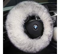 ANDALUS Car Steering Wheel Cover, Fluffy Pure Australia Sheepskin Long Wool, Universal 15 inch (White & Black)