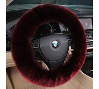 Andalus Luxurious Australian Sheepskin Long Wool Fuzzy Steering Wheel Cover, Anti-Slip 15 Inch Fluffy Steering Wheel Cover Offers a Plush Feel, Eco-Friendly Sheepskin Steering Wheel Cover (Dark Red)