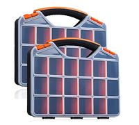 Andalus Tools Organizer Box, Small Parts Storage 18-Compartment Portable Hardware Organizer Removable Plastic Dividers for Screws, Nuts, Bolts, Nails - Orange (2 Pack, 12.75" x 10" x 1.75")