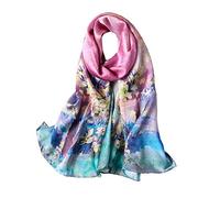 ANDANTINO 100% Mulberry Silk Long Scarf for Women Large Shawls for Headscarf and Neck- Oblong Hair Wraps with Gift Packed, Pink&yellow Blossoms, Large