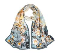 ANDANTINO 100% Mulberry Silk Long Scarf for Women Large Shawls for Headscarf and Neck- Oblong Hair Wraps with Gift Packed, Gold&blue, Large