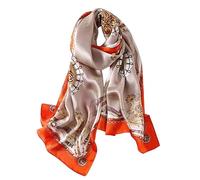 ANDANTINO 100% Mulberry Silk Long Scarf for Women Large Shawls for Headscarf and Neck- Oblong Hair Wraps with Gift Packed, Orange Chains, Large