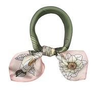 ANDANTINO 100% Mulberry Silk Scarf -21” Lightweight Square Neckerchief - Breathable Digital Printed Scarves with Gift Packed, Pink & Green Flowers, Medium