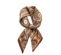 ANDANTINO 100% Mulberry Silk Scarf -21” Lightweight Square Neckerchief - Breathable Digital Printed Scarves with Gift Packed, Flowers-coffee, S