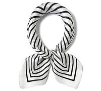 ANDANTINO 100% Mulberry Silk Scarf -21” Lightweight Square Neckerchief - Breathable Digital Printed Scarves with Gift Packed, White&black Stripes, Medium