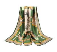 ANDANTINO 100% Pure Mulberry Silk 90cm Large Lightweight Square Scarf for Women Gift Packaging, Green Horse, L