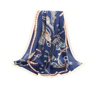 ANDANTINO 100% Pure Mulberry Silk Scarf 35" Large Square Lightweight Headscarf -Women’s Hair Wraps-With Gift Packed, Chains-navy, Large
