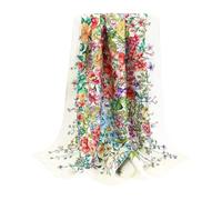 ANDANTINO 100% Pure Mulberry Silk Scarf 35" Large Square Lightweight Headscarf -Women’s Hair Wraps-With Gift Packed, Flowers-white-twill, Large