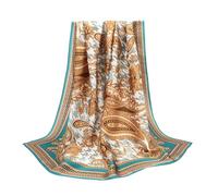 ANDANTINO 100% Pure Mulberry Silk Scarf 35" Large Square Lightweight Headscarf -Women’s Hair Wraps-With Gift Packed, Paisley-brown&green, Large