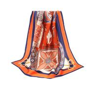 ANDANTINO 100% Pure Mulberry Silk Scarf 35" Large Square Lightweight Headscarf -Women’s Hair Wraps-With Gift Packed, Orange&navy, Large