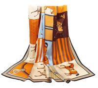 ANDANTINO 100% Pure Mulberry Silk Scarf 35" Large Square Lightweight Headscarf -Women’s Hair Wraps-With Gift Packed, Blue&brown Horses, Large