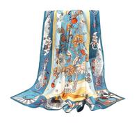 ANDANTINO 100% Pure Mulberry Silk Scarf 35" Large Square Lightweight Headscarf -Women’s Hair Wraps-With Gift Packed, Carriage&flowers-blue, Large