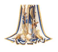 ANDANTINO 100% Pure Mulberry Silk Scarf 35" Large Square Lightweight Headscarf -Women’s Hair Wraps-With Gift Packed, Gold&blue, Large