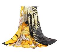 ANDANTINO 100% Pure Mulberry Silk Scarf 43" Large Square Lightweight Headscarf& Shawl-Women Hair Wraps-With Gift Packed (Black&Gold)