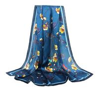 ANDANTINO 100% Pure Mulberry Silk Scarf 43" Large Square Lightweight Headscarf& Shawl-Women Hair Wraps-With Gift Packed, Blue-floral Print, Large