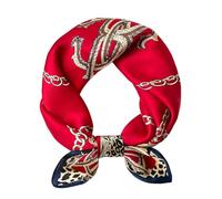 ANDANTINO 100% Pure Mulberry Silk Small Square Scarves -21'' x 21''- Digital Printed Neckerchief -Women Men Lightweight Scarf, 01 Red Leopard, S
