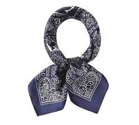 ANDANTINO 100% Pure Mulberry Silk Small Square Scarves -21'' x 21''- Digital Printed Neckerchief -Women Men Lightweight Scarf, 03 White&navy Blue, S