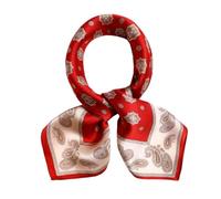 ANDANTINO 100% Pure Mulberry Silk Small Square Scarves -21'' x 21''- Digital Printed Neckerchief -Women Men Lightweight Scarf, 02 Paisley&stars-red, S