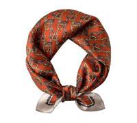 ANDANTINO 100% Pure Mulberry Silk Small Square Scarves -21'' x 21''- Digital Printed Neckerchief -Women Men Lightweight Scarf, Buckles-orange, S