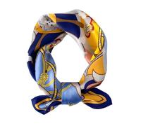 ANDANTINO 100% Pure Mulberry Silk Small Square Scarves -21'' x 21''- Digital Printed Neckerchief -Women Men Lightweight Scarf, Navy Blue&yellow, S
