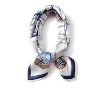 ANDANTINO 100% Pure Mulberry Silk Square Scarf for Hair-27'' Women Men Natural Silk Neckerchief Digital Printed Headscarf, White & Blue, Medium