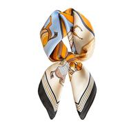 ANDANTINO 100% Pure Mulberry Silk Square Scarf for Hair-27'' Women Men Natural Silk Neckerchief Digital Printed Headscarf, Horses-blue&brown, Medium