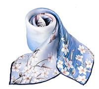 ANDANTINO 100% Real Mulberry Silk Scarf -21'' x 21''- Lightweight Neckerchief -Women Men Small Square Digital Printed Scarves From (Flower&Trees)