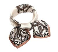 ANDANTINO 100% Real Mulberry Silk Scarf -21'' x 21''- Lightweight Neckerchief -Women Men Small Square Digital Printed Scarves, Beige Leopard, Medium