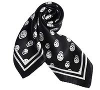 ANDANTINO 100% Real Mulberry Silk Scarf -21'' x 21''- Lightweight Neckerchief -Women Men Small Square Digital Printed Scarves, Black&white Skulls, Medium