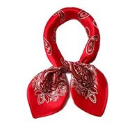 ANDANTINO 100% Real Mulberry Silk Scarf -21'' x 21''- Lightweight Neckerchief -Women Men Small Square Digital Printed Scarves, Red Paisley, Medium