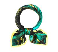 ANDANTINO 100% Real Mulberry Silk Scarf -21'' x 21''- Lightweight Neckerchief -Women Men Small Square Digital Printed Scarves, Gold&light Green, S