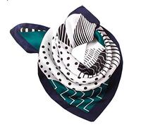 ANDANTINO 100% Real Mulberry Silk Scarf -21'' x 21''- Lightweight Neckerchief -Women Men Small Square Digital Printed Scarves, Black Green, Medium
