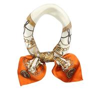 ANDANTINO 100% Real Mulberry Silk Scarf -21'' x 21''- Lightweight Neckerchief -Women Men Small Square Digital Printed Scarves, Orange-chains, Medium