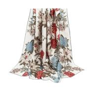 ANDANTINO 100% Silk Scarf 43" Large Square Lightweight Headscarf& Shawl-Women Hair Wraps-With Gift Packed, Flowers-white, Large