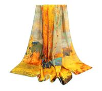 ANDANTINO 100% Silk Scarf 43" Large Square Lightweight Headscarf& Shawl-Women Hair Wraps-With Gift Packed, Oil Painting-blue&gold, Large