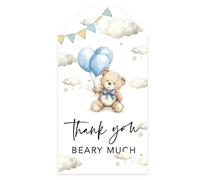 Andaz Press 2x3.75 Inch Baby Blue Thank You Beary Much Baby Tags for Favors Teddy Bear Baby Shower Decorations We Can Bearly Wait Decorations Classic Thank You Tags for Party Favors Gift Bags, 20 Pack