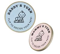 Andaz Press Decision Coin, New Parent Decision Coin Gifts, Double Sided Flip Coin, Daddy's Turn Mommy's Turn Coin, Decision Making Coin Gag Gift for Baby Shower Pregnancy Gift Includes Keychain Holder
