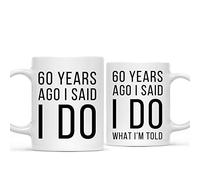Andaz Press Funny 60th Wedding Anniversary 11oz. Couples Coffee Mug Gag Gift, 60 Years Ago I Said I Do, I Said I Do What I'm Told 2-Pack with Gift Box Parents 60th Wedding Anniversary For Couple
