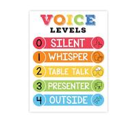 Andaz Press Voice Levels Chart for Classroom Sign, Behavior Management Poster for Teachers, Visual Voice Level Sign, White & Rainbow Color-Coded Classroom Voice Level Poster, Thick 8.5x11 Cardstock