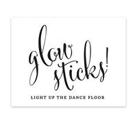 Andaz Press Wedding Party Signs, Formal Black and White, 8.5-inch x 11-inch, Glow Sticks Light Up the Dance Floor, 1-Pack