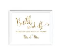 Andaz Press Wedding Party Signs, Gold Glitter Print, 8.5x11-inch, Bubble Send Off Please Blow Good Wishes for the New Mr. & Mrs. Sign, 1-Pack, Not Real Glitter