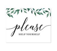 Andaz Press Wedding Party Signs, Natural Greenery Green Leaves, 8.5x11-inch, Please Help Yourself, 1-Pack, Dessert Food Party Favors Decor