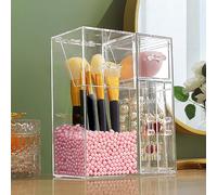 Andchi 2-in-1 Cosmetic Brush Container Desk Organizer Makeup Brush and Earrings Storage Jewelry Organizer Dustproof Acrylic with Pink Pearl