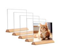 Andchi 5pcs AcrylicTable Sign Holders T-Shape Both Sides Table Display Stands Wooden Base Menu Holders for Restaurants Office Store Sale etc (H, A6)